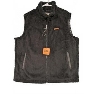Sage Collective Sherpa Fleece Full Zip Vest Charcoal Plaid Lined Teddy Mens XXL